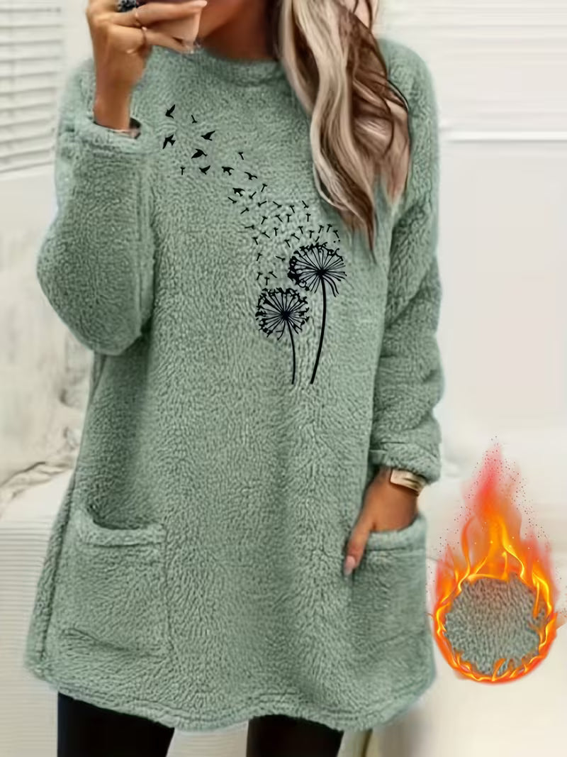 Zibija - Sudadera De Forro Polar Con Estampado De Diente De León