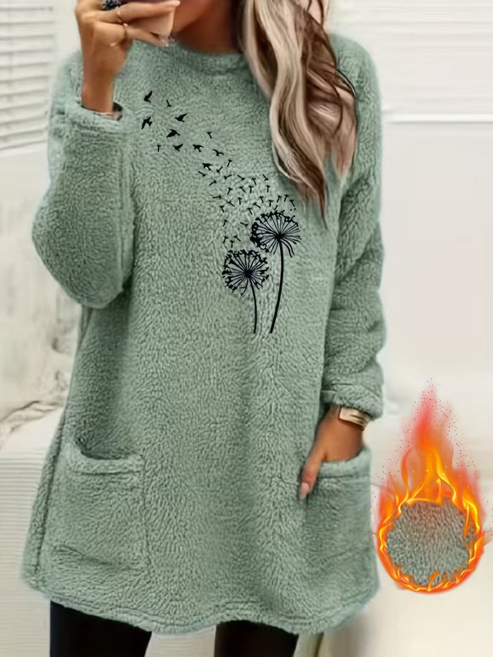Zibija - Sudadera De Forro Polar Con Estampado De Diente De León