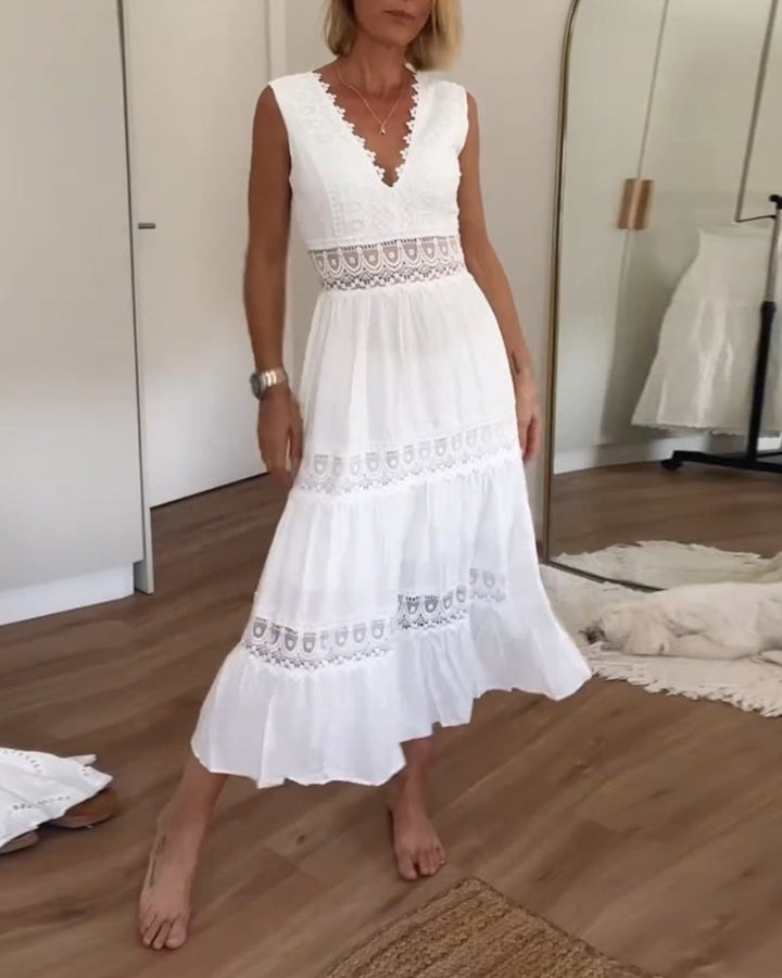 Papakosta - Elegante Vestido Sin Mangas De Encaje