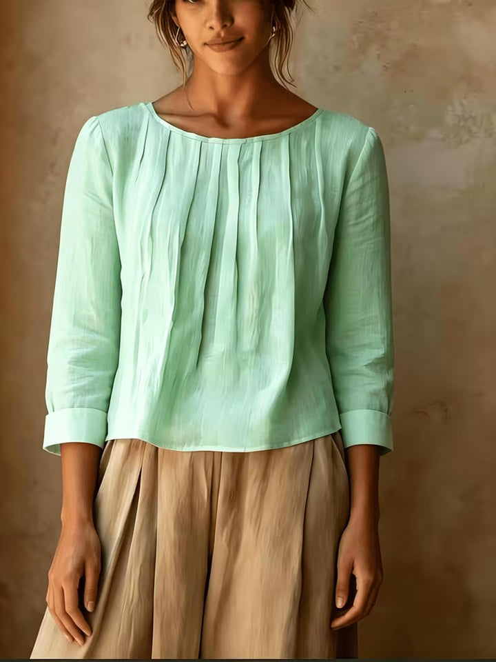 Gelina - Blusa De Cuello Redondo Con Pliegues en La Parte Delantera