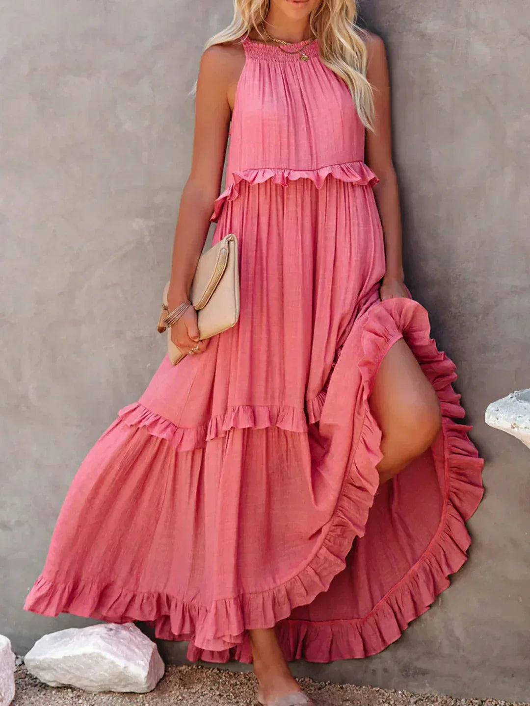 Hayley - Elegante Vestido Sin Mangas Con Volantes