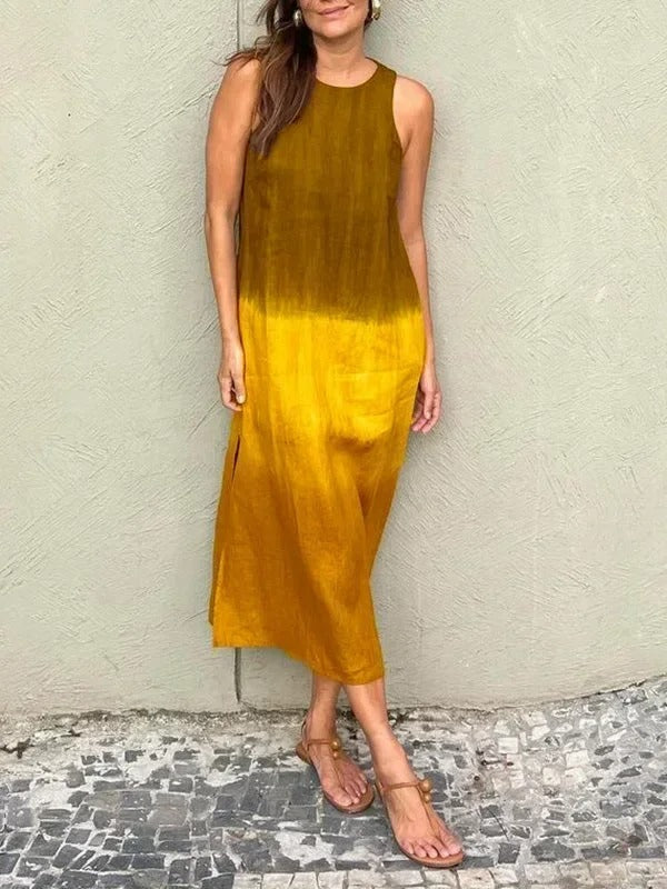 Melisa - Vestido De Algodón y Lino Con Cuello Redondo