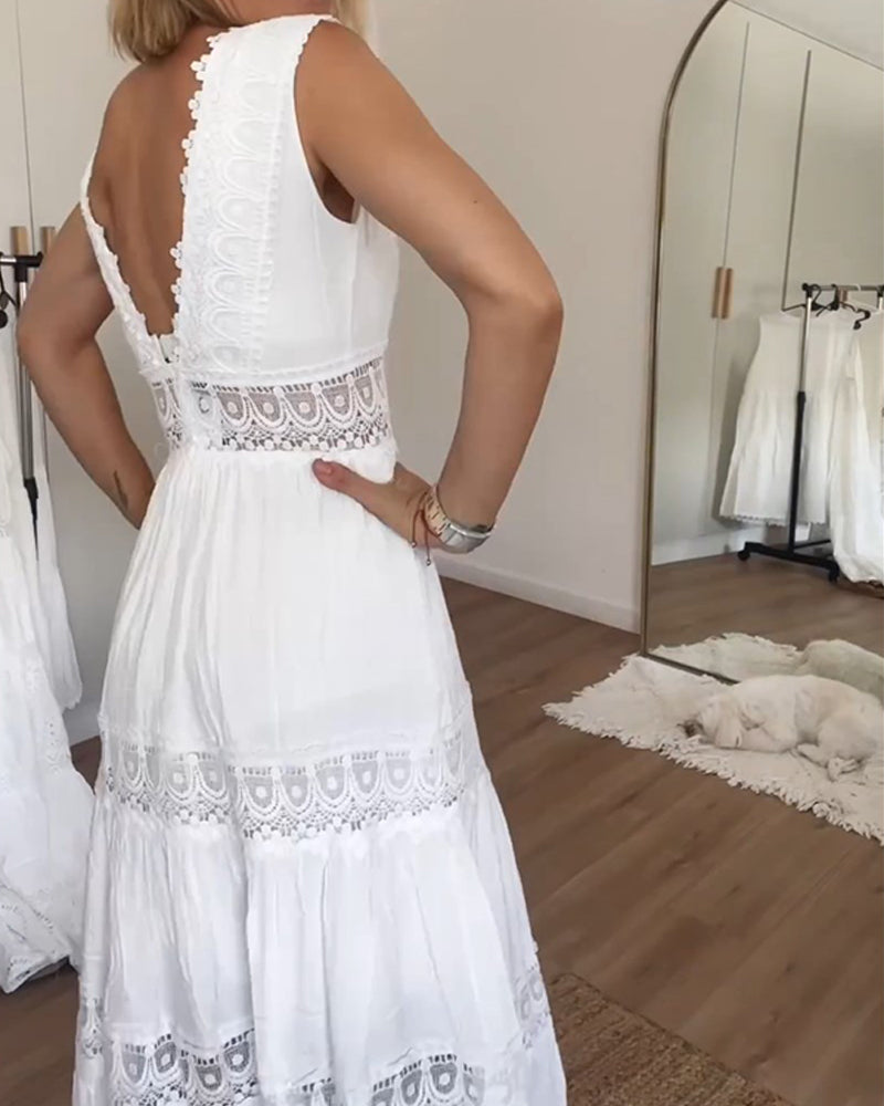 Papakosta - Elegante Vestido Sin Mangas De Encaje
