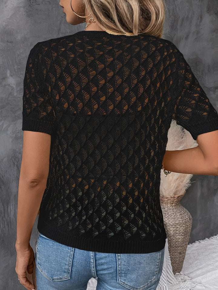 Angelique - Elegante Jersey De Manga Corta Con Encaje Y Escote En V