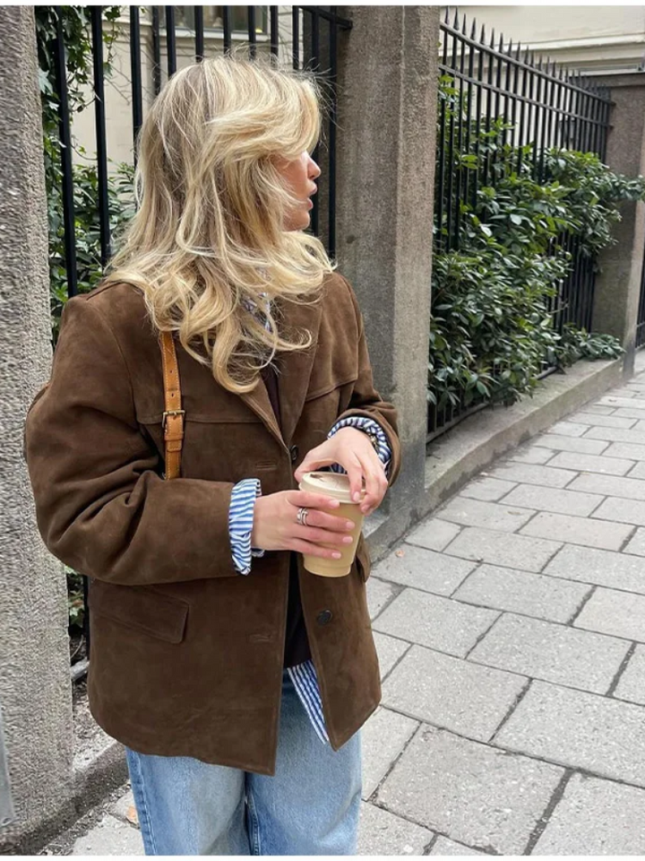 Ronia – Chaqueta Oversize De Ante Con Botones