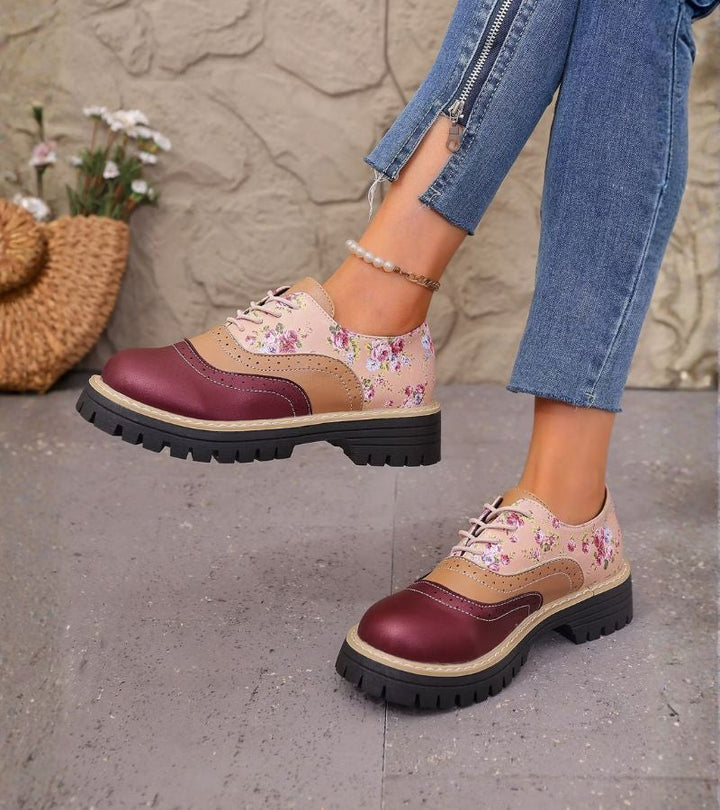 Kiela - Zapatos Oxford Con Estampado Floral Y Suela Gruesa Con Tacos