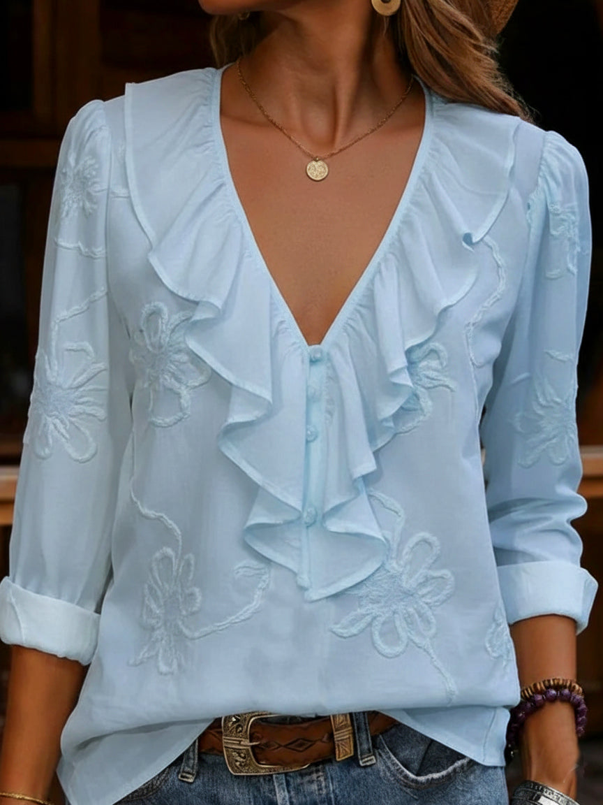 Celestine - Camisa Vintage Con Estampado Floral Y Cuello en V
