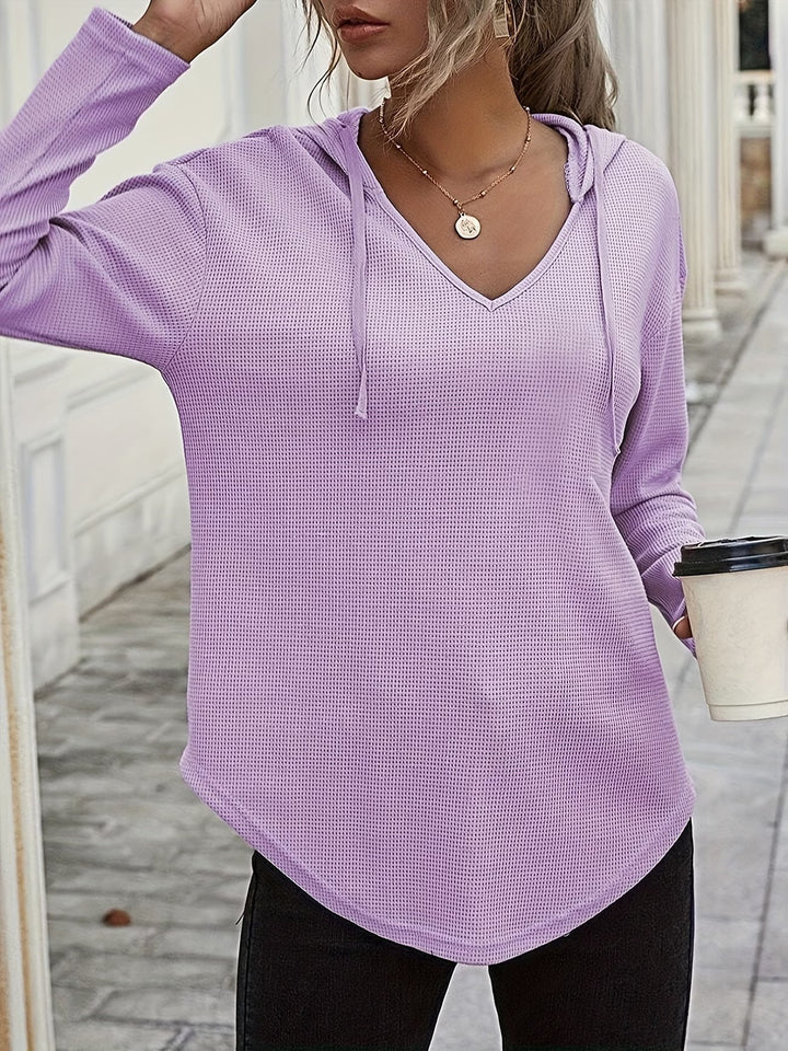 Seonie - Manga Larga Cuello en V Sudadera Con Capucha