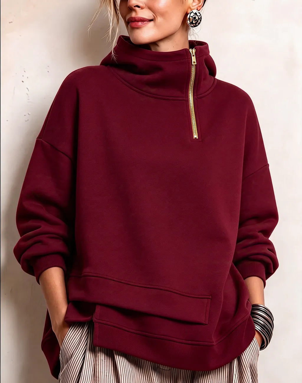 Lyona - Sudadera Moderna Asimétrica De Cuello Alto