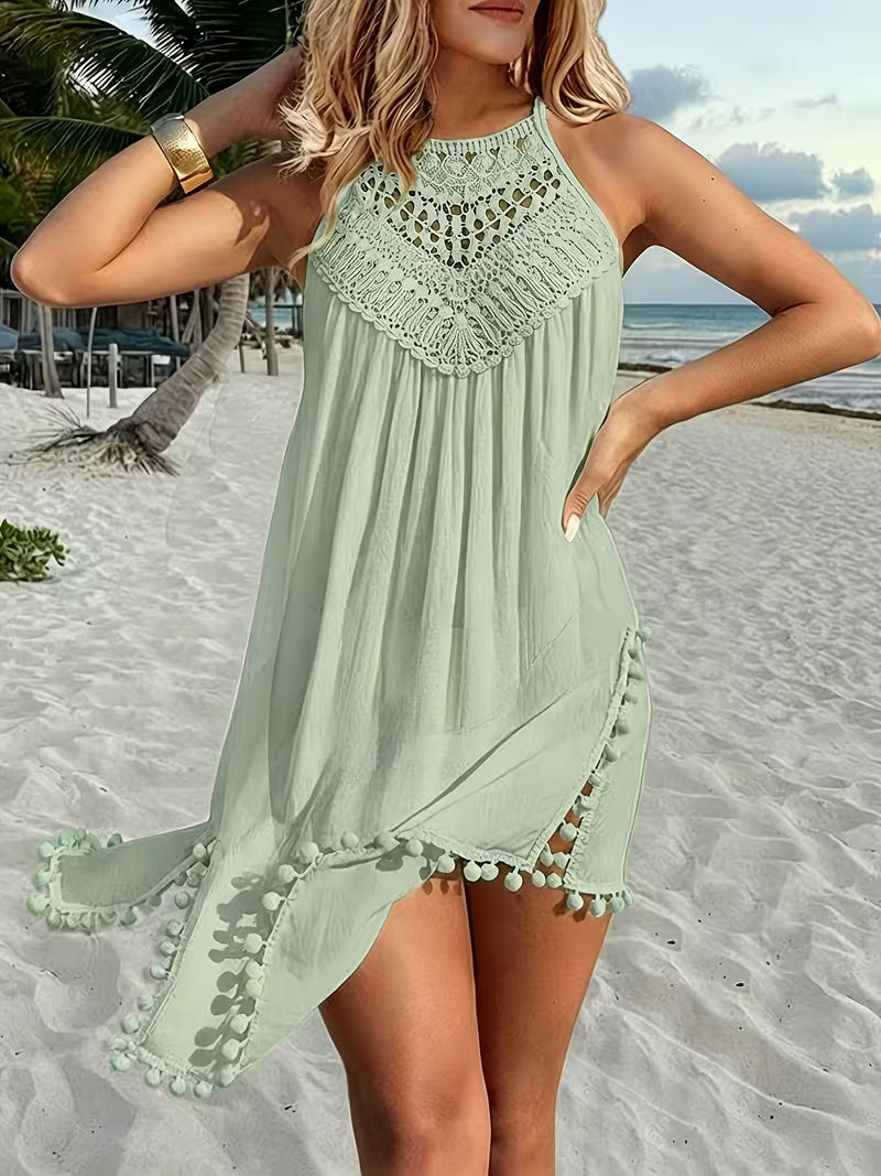Shiena - Elegante Vestido De Encaje De Ganchillo Con Cuello Halter