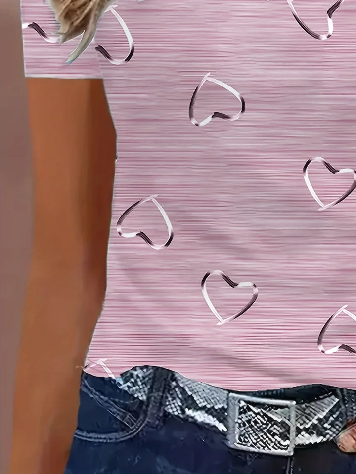 Emlyn - Top Moderno Con Cuello En V y Estampado De Corazones