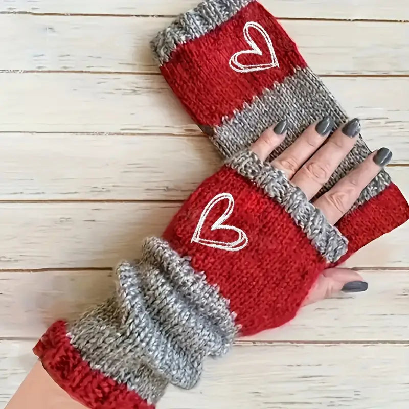 Eirlys - Guantes Sin Dedos De Punto Con Motivo De Corazón