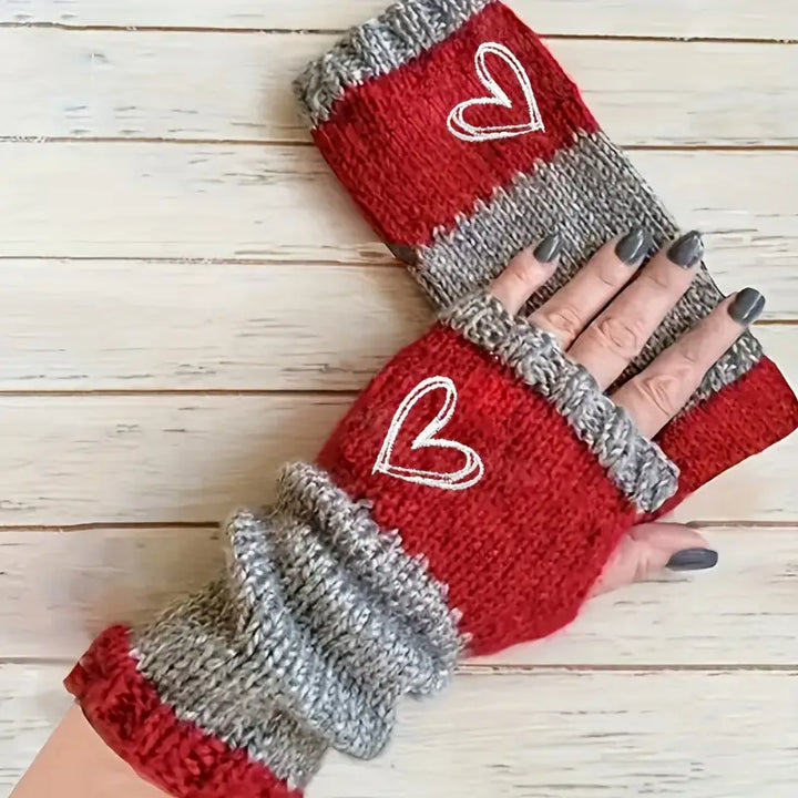Eirlys - Guantes Sin Dedos De Punto Con Motivo De Corazón