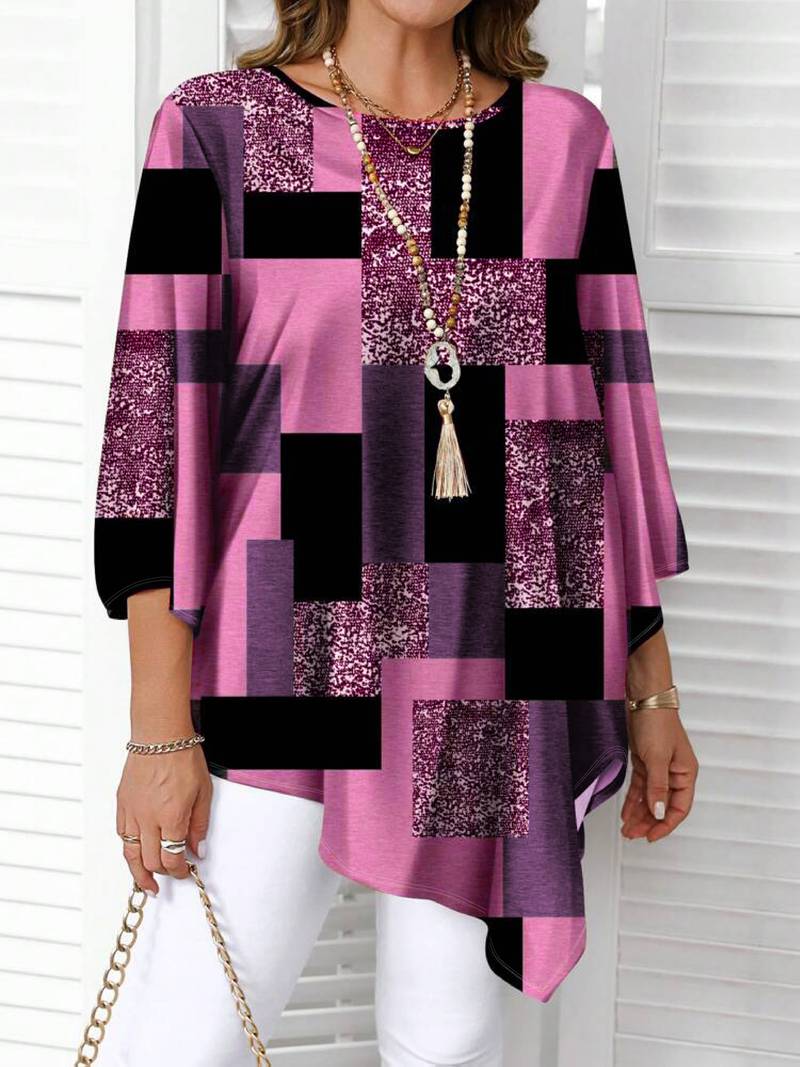 Nurit - Blusa Oversize Estampada a Cuadros Con Manga Corta