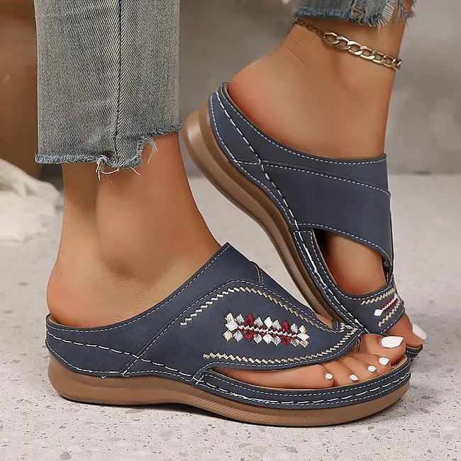 Jacky - Sandalias de Cuña Con Lazo Bordado en la Puntera