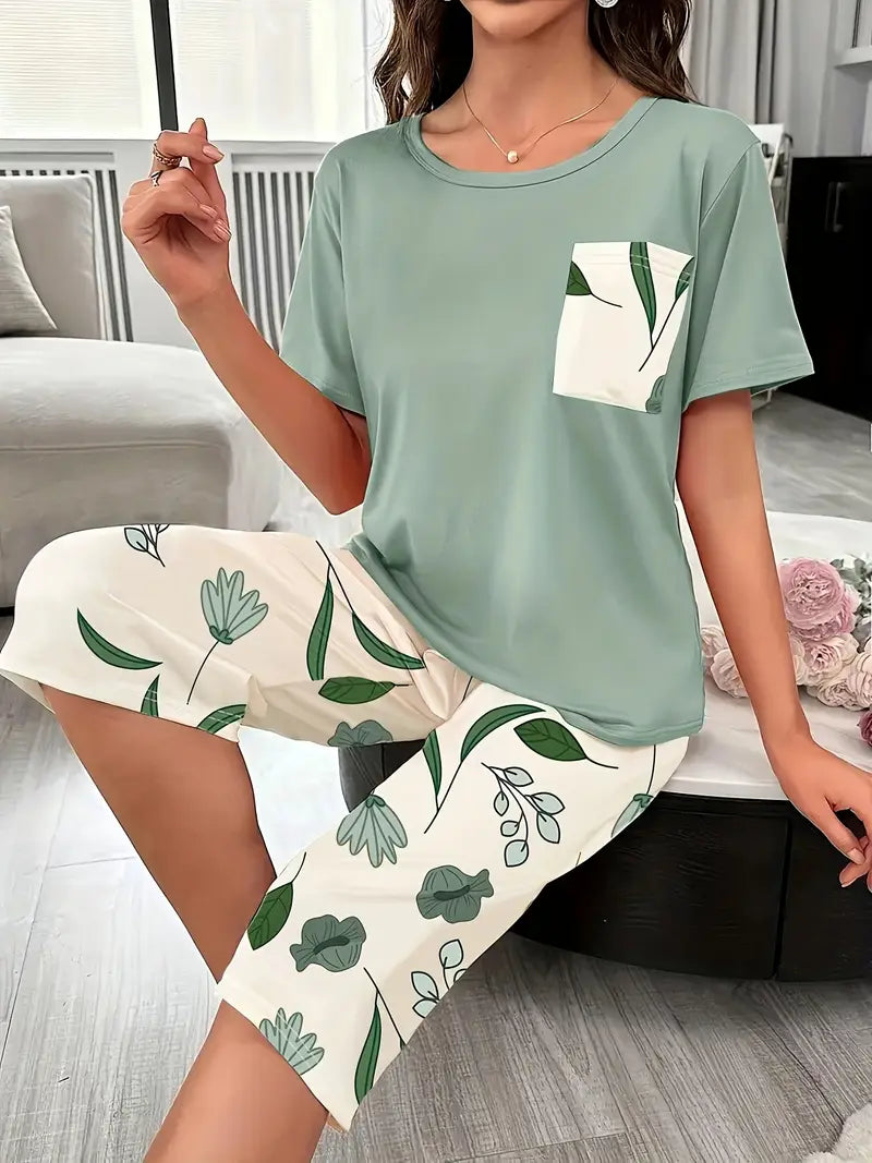 Kinsley - Conjunto Cómodo De Ropa De Estar Por Casa Con Estampado De Flores
