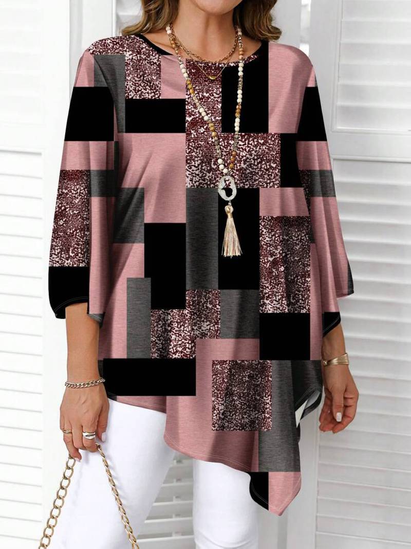 Nurit - Blusa Oversize Estampada a Cuadros Con Manga Corta
