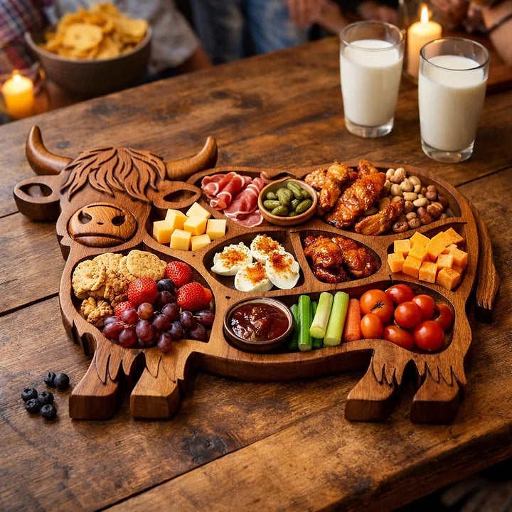 CowBoards - Tabla de Madera para Embutidos con Diseño de Vaca de las Highlands