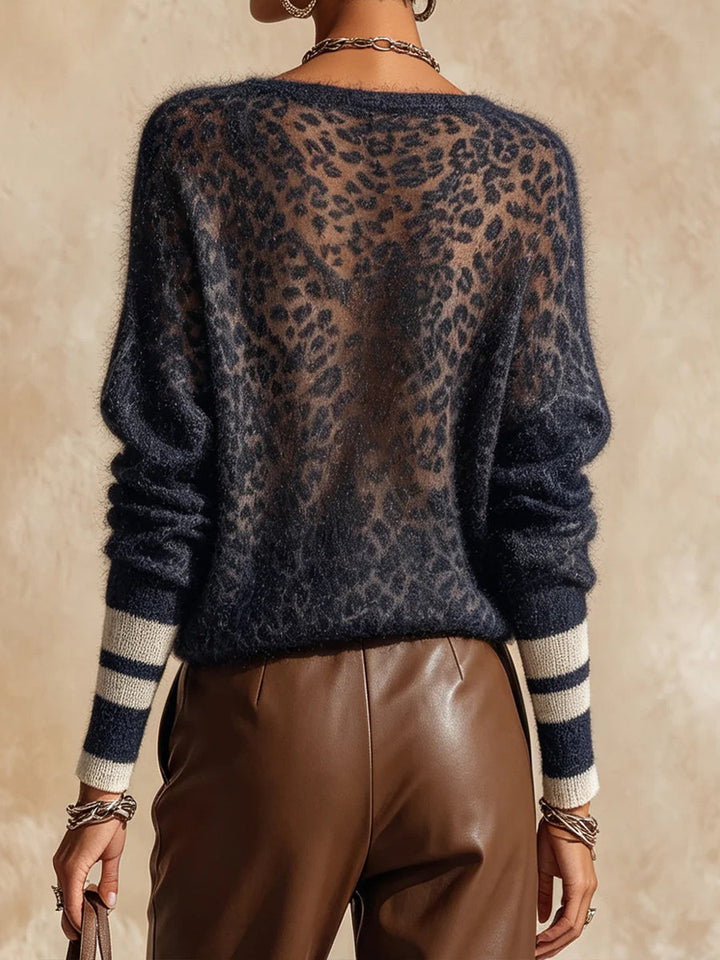 Zelinna - Jersey Con Cuello en V Y Estampado De Leopardo