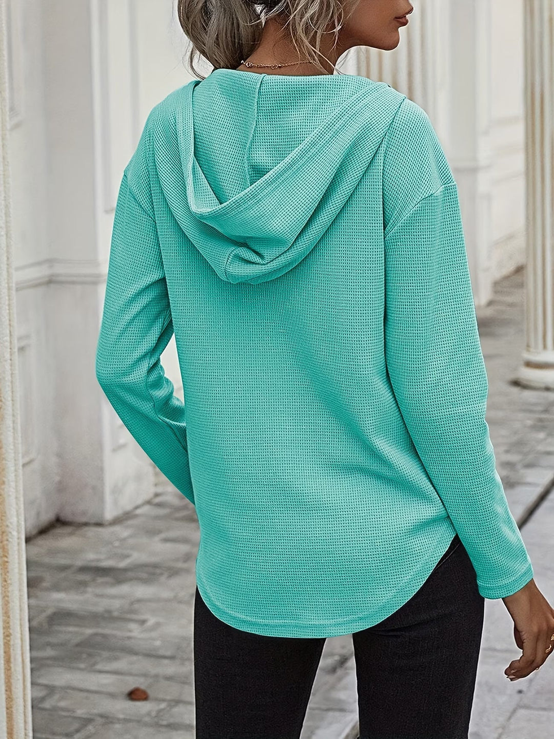 Seonie - Manga Larga Cuello en V Sudadera Con Capucha