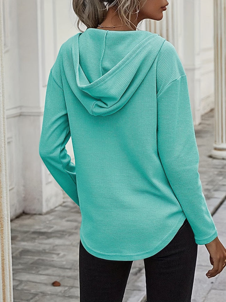 Seonie - Manga Larga Cuello en V Sudadera Con Capucha
