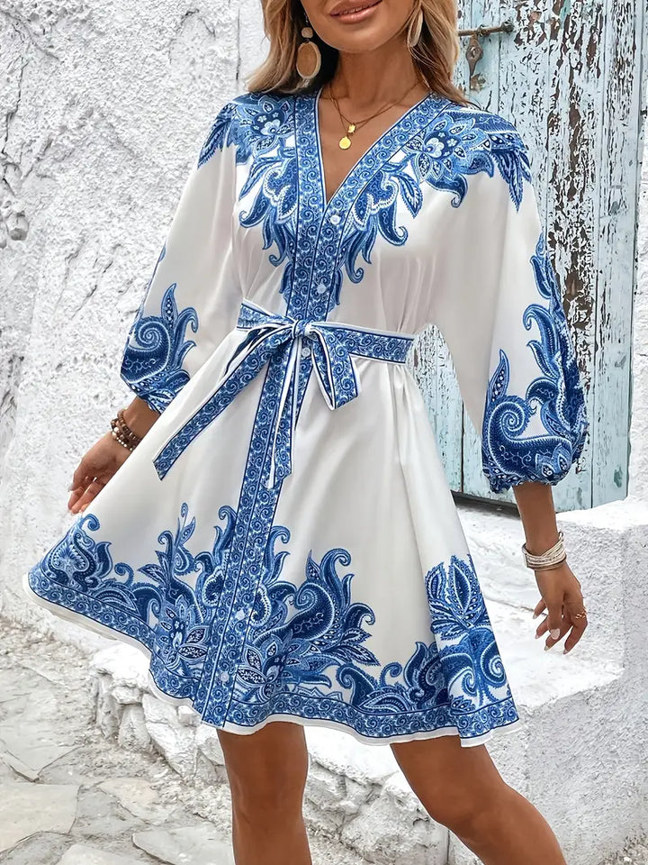 Gwenda - Vestido Evasé Con Estampado De Cachemira y Cuello En V