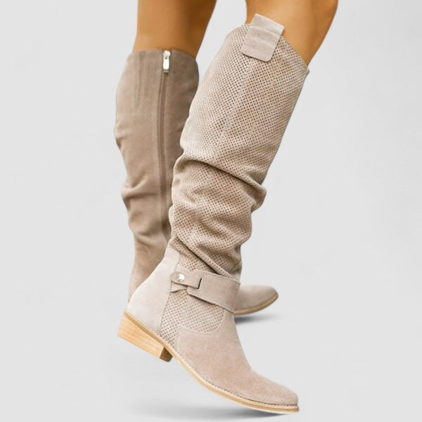 Yesinia - Botas Altas De Ante Hasta La Rodilla Con Cremallera