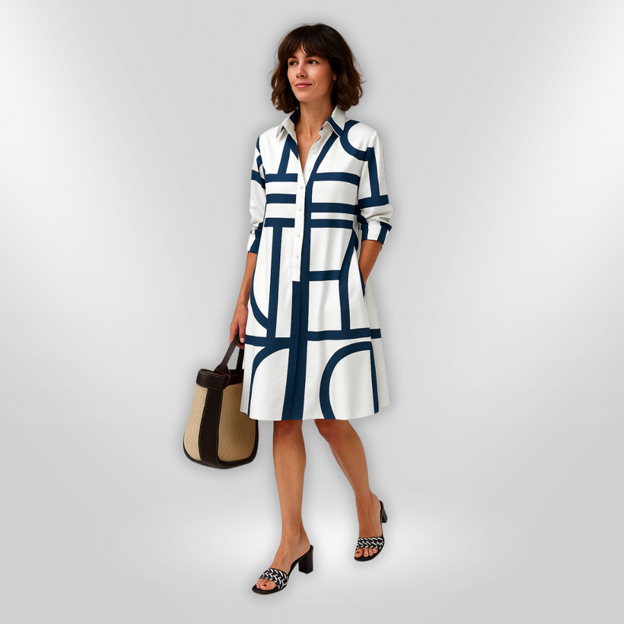 Lynna - Vestido Midi Informal Con Bolsillos Y Botones