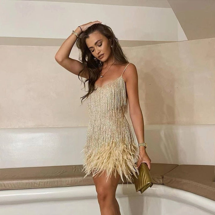 Jemima - Elegante Minivestido Con Plumas
