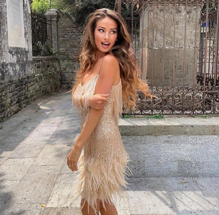 Jemima - Elegante Minivestido Con Plumas