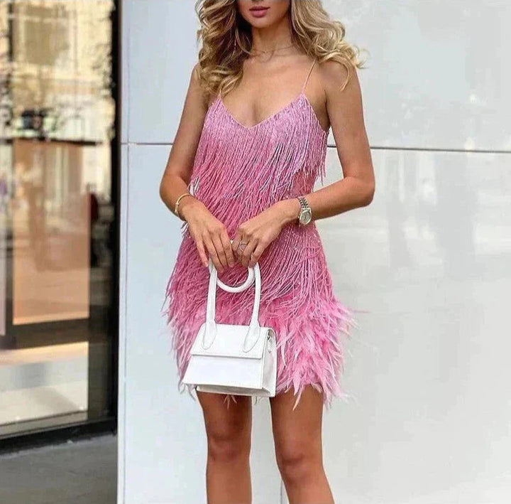 Jemima - Elegante Minivestido Con Plumas