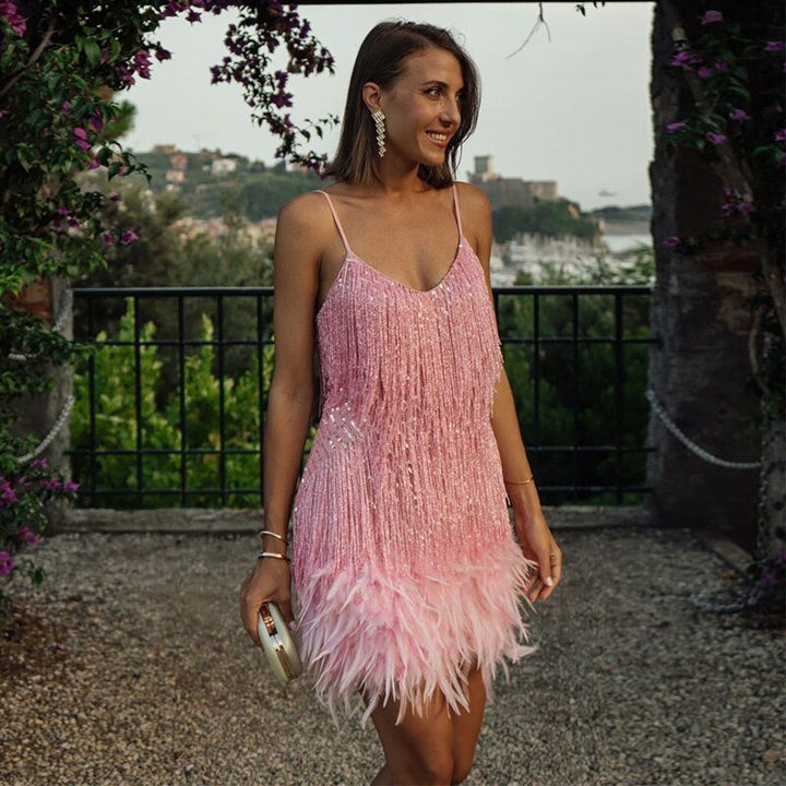 Jemima - Elegante Minivestido Con Plumas