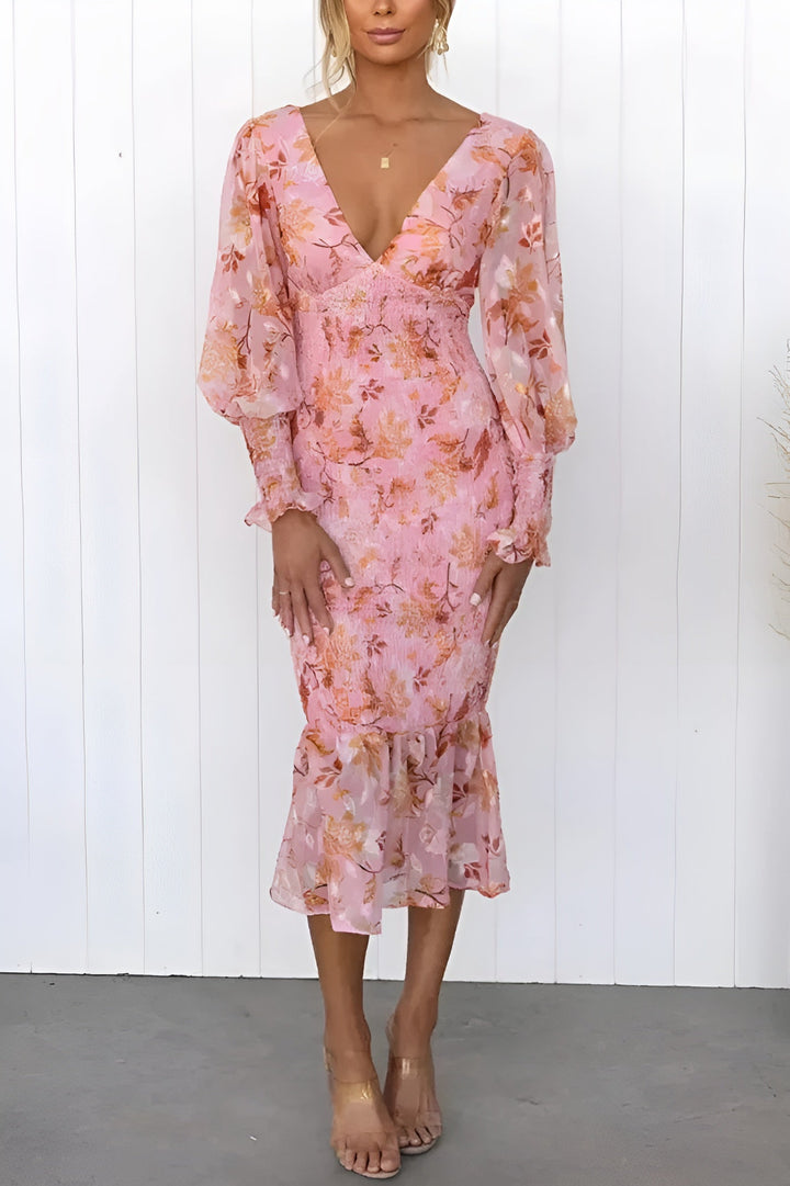 Nayra - Elegante Vestido Floral Con Cuello En V