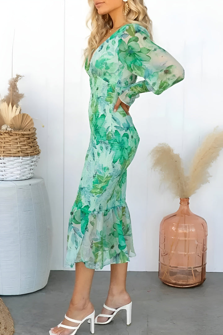 Nayra - Elegante Vestido Floral Con Cuello En V
