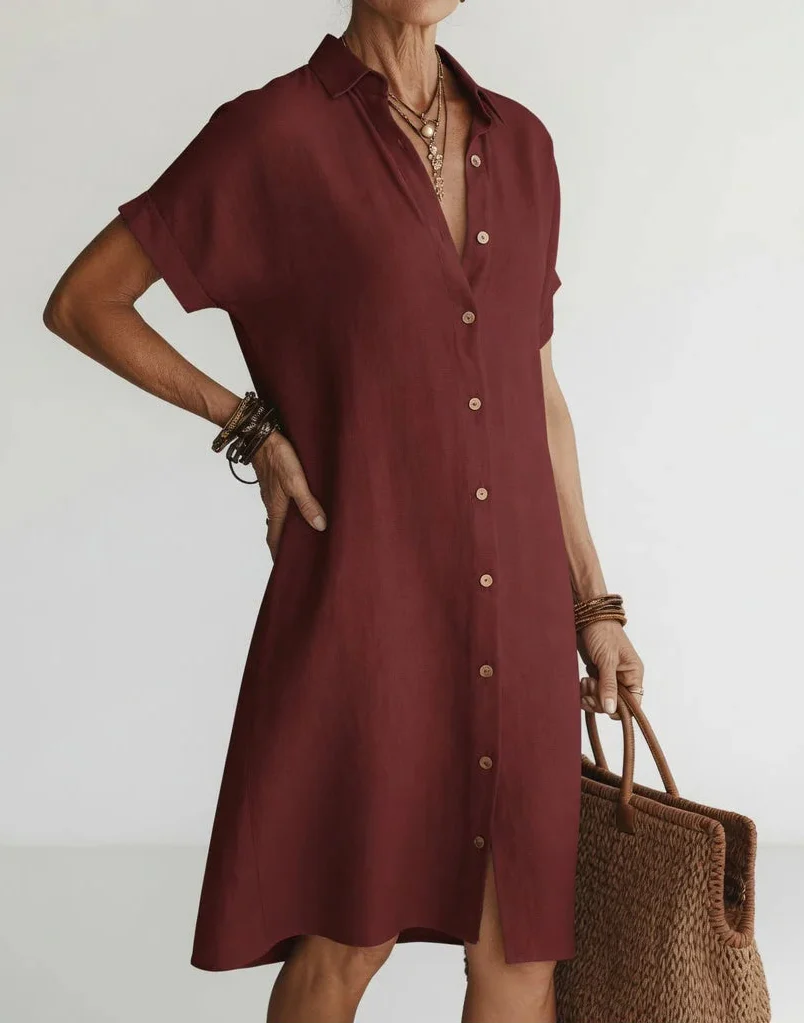 Nilisha - Vestido Camisero Midi De Lino y Algodón