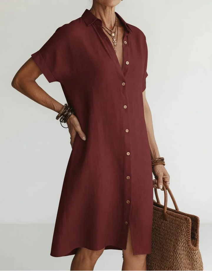 Nilisha - Vestido Camisero Midi De Lino y Algodón