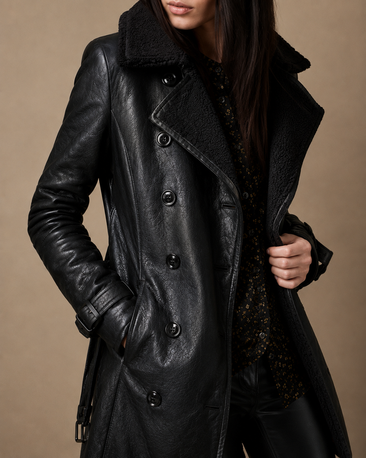 Seneti - Chaqueta De Piel Sintética Con Cuello De Pelo