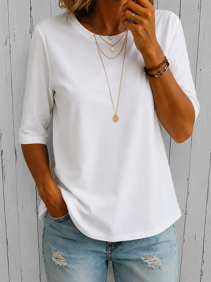 Arisa - Camiseta de Cuello Redondo y Manga Tres Cuartos