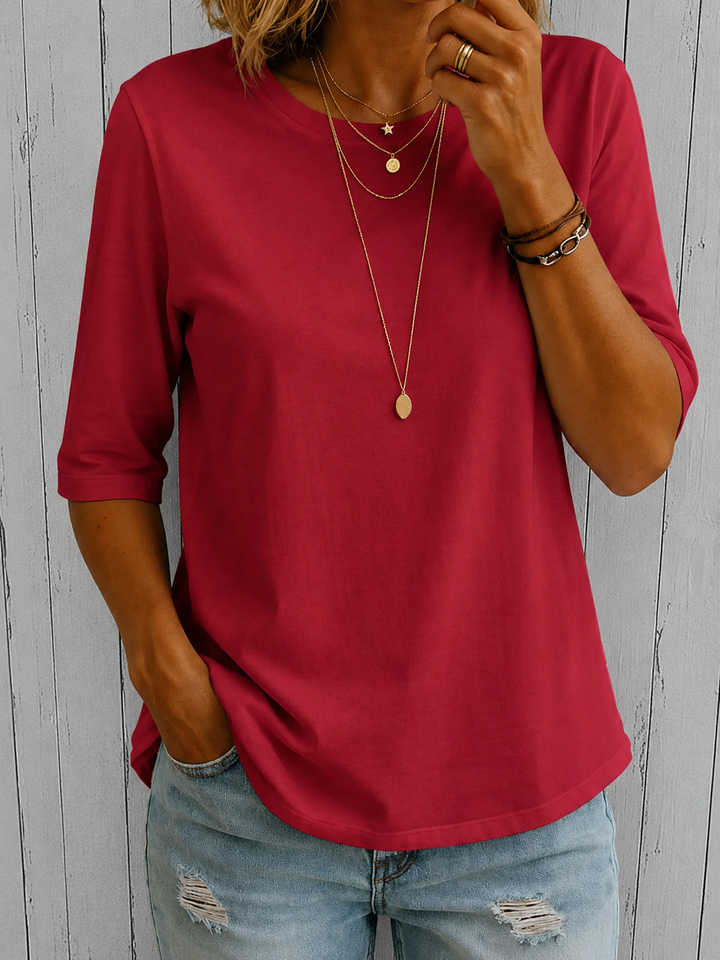 Arisa - Camiseta de Cuello Redondo y Manga Tres Cuartos