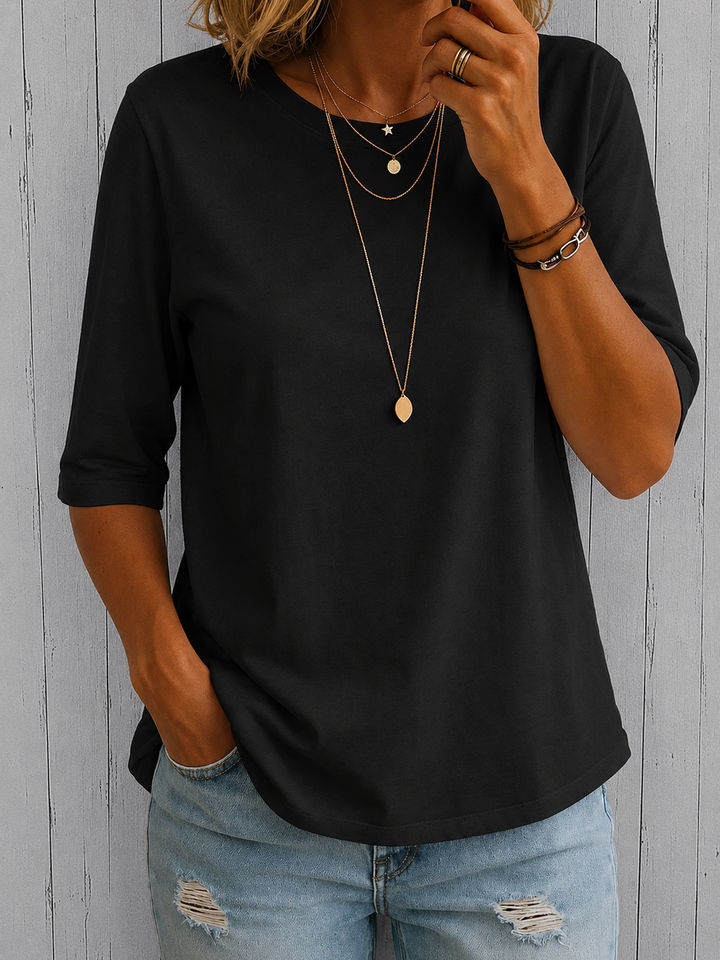Arisa - Camiseta de Cuello Redondo y Manga Tres Cuartos