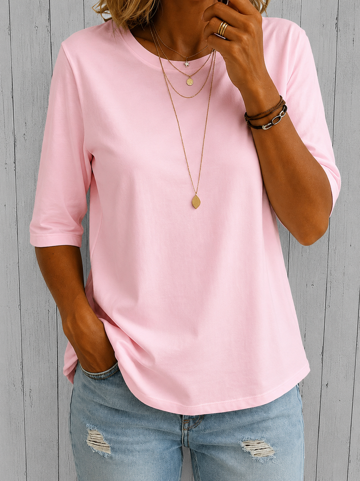 Arisa - Camiseta de Cuello Redondo y Manga Tres Cuartos
