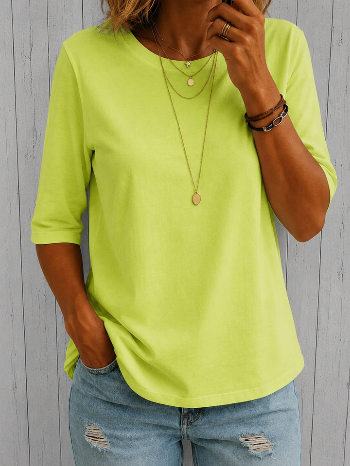 Arisa - Camiseta de Cuello Redondo y Manga Tres Cuartos