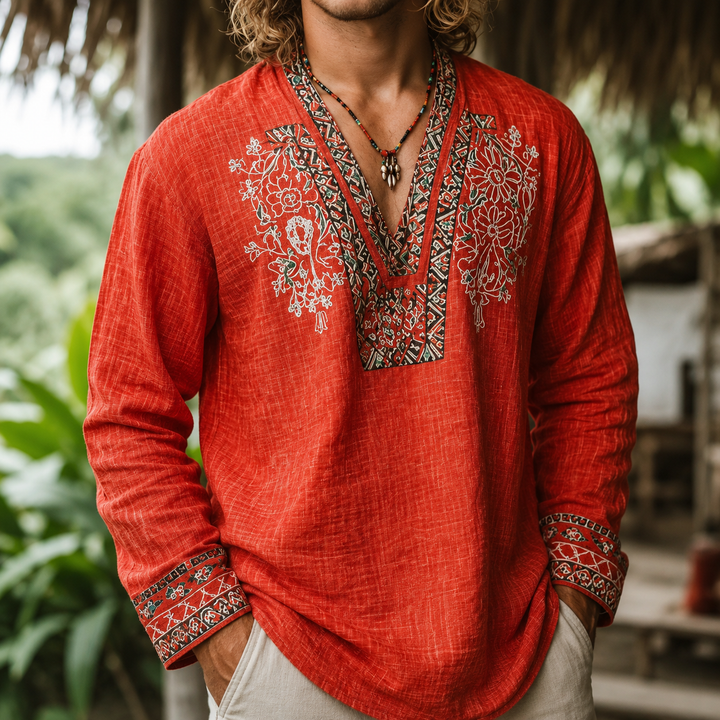 Tayson - Camisa De Verano Con Bordados De Estilo Bohemio