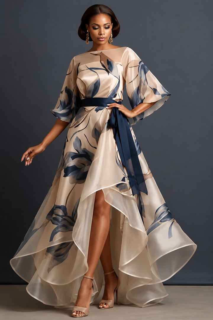 Lunara - Vestido Largo De Gasa Con Estampado Floral Y Corte Fluido