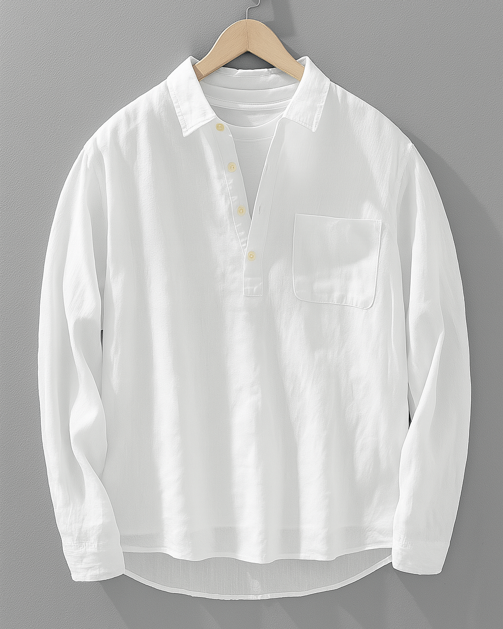 Antuan - Camisa Cómoda De Manga Larga Con Bolsillo Delantero