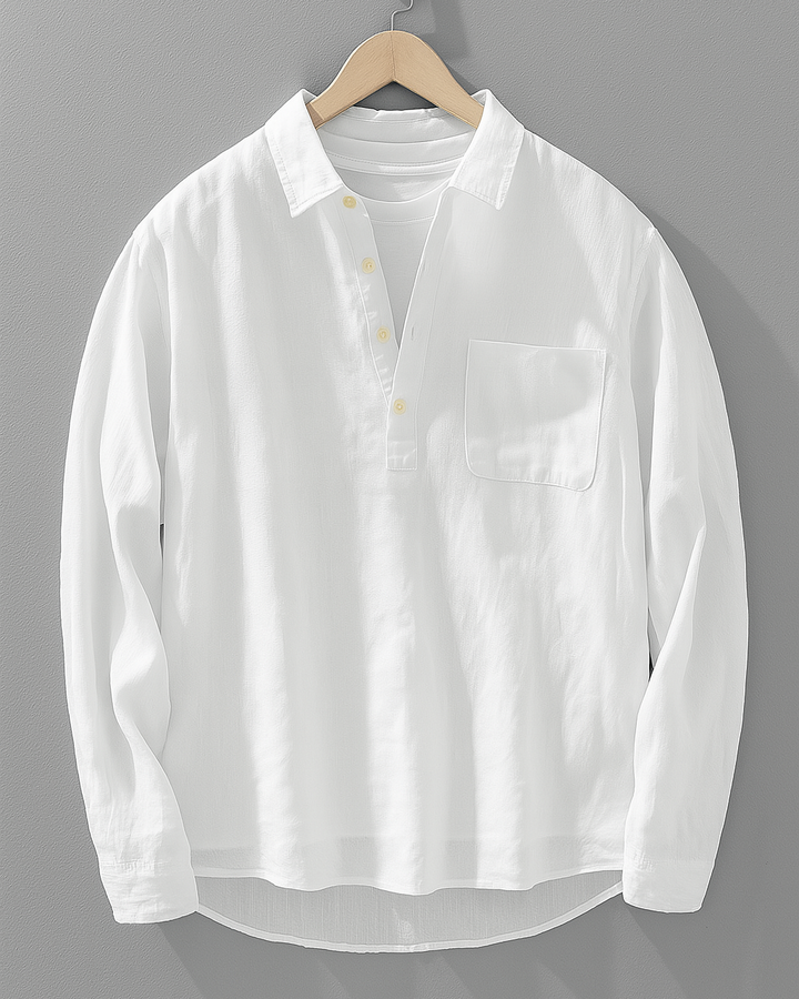Antuan - Camisa Cómoda De Manga Larga Con Bolsillo Delantero