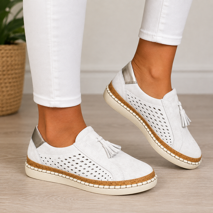 Sheyzina - Mocasines de Plataforma Sin Cordones Con Borlas y Diseño Perforado