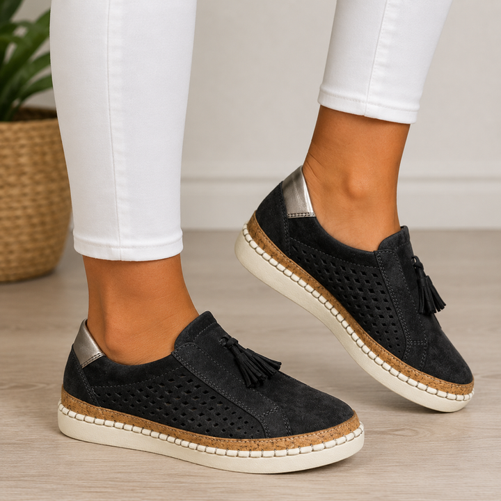 Sheyzina - Mocasines de Plataforma Sin Cordones Con Borlas y Diseño Perforado