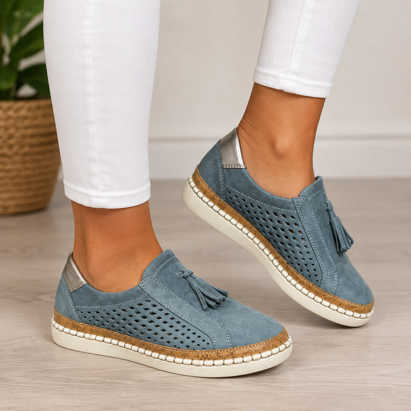 Sheyzina - Mocasines de Plataforma Sin Cordones Con Borlas y Diseño Perforado