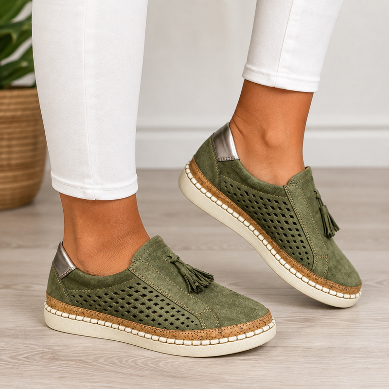 Sheyzina - Mocasines de Plataforma Sin Cordones Con Borlas y Diseño Perforado